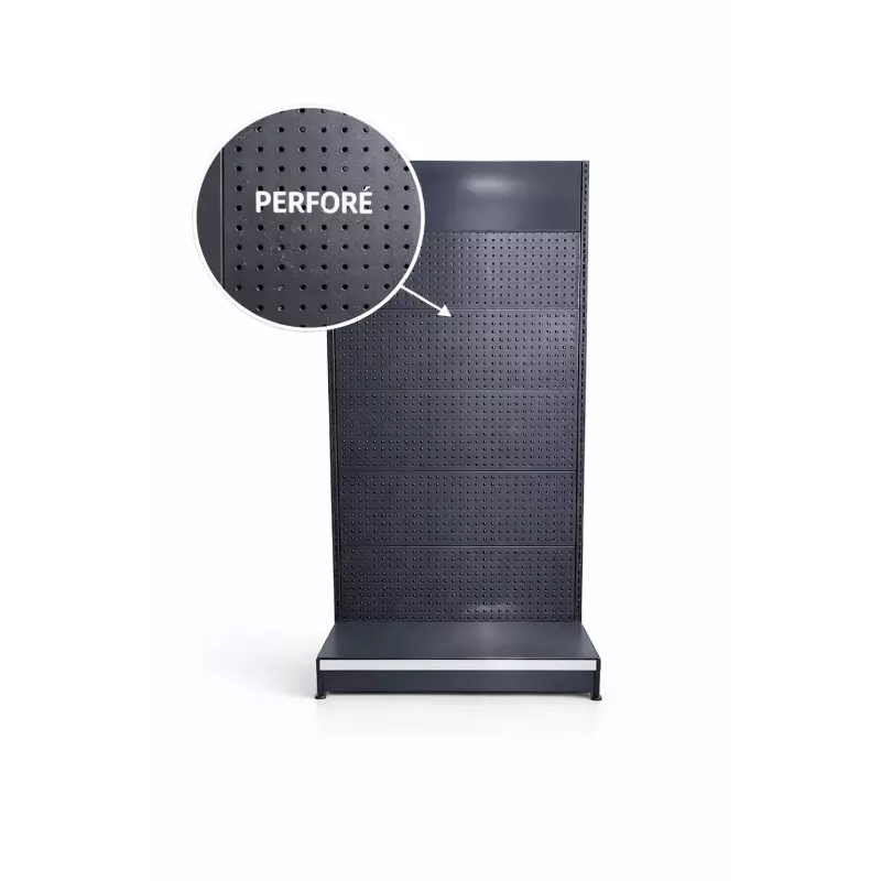 Gondole murale perforée professionnelle pour magasin – Rayonnage acier – Hauteur 180 cm