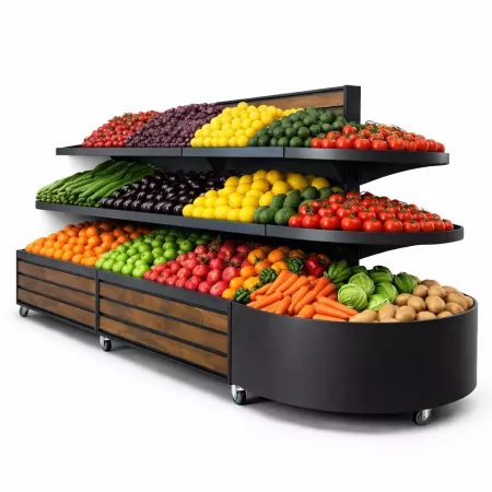 Mobilier Îlot Central Fruits & Légumes Modulaire 3 Niveaux Arrondi – MANGOSTEEN