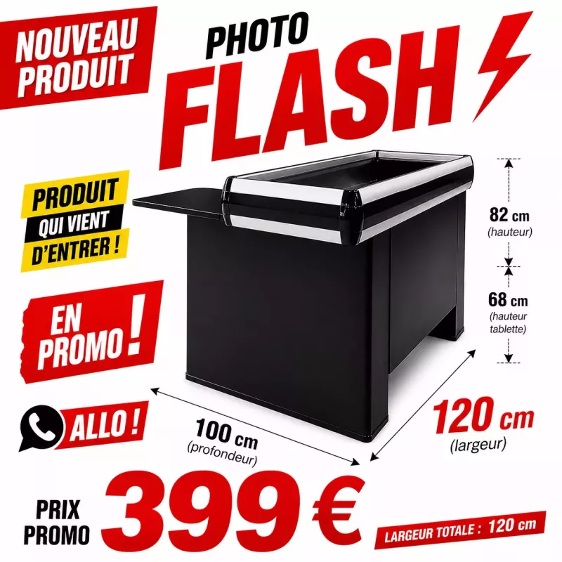 Caisse Marseillaise COMPACT 120 cm (PMR en L) – Meuble de Caisse Magasin Aluminium Noir Gain de Place