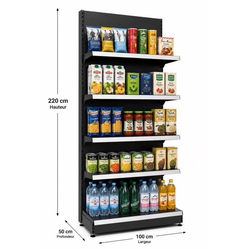 Rayonnage mural 1 unités – H220 cm – préconfiguré – configurable pour magasin