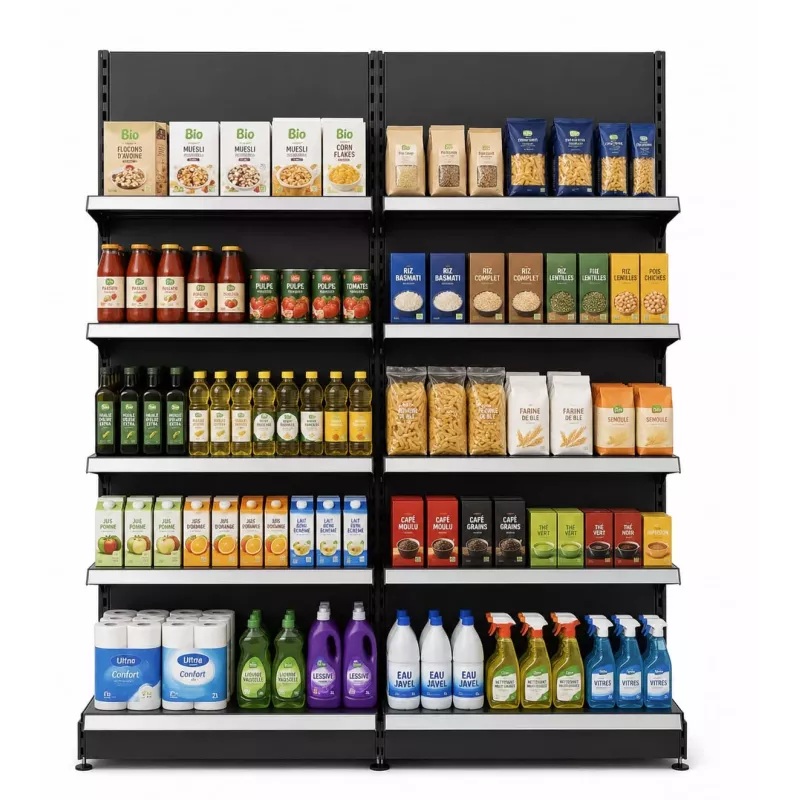 Rayonnage mural 2 unités – H220 cm – préconfiguré – configurable pour magasin