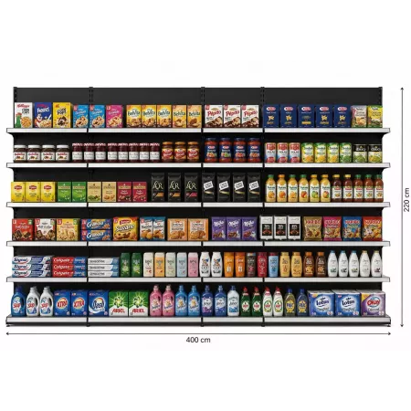 Rayonnage mural 4 unités – H220 cm – préconfiguré – configurable pour magasin
