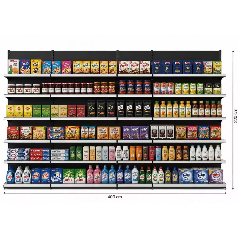 Rayonnage mural 4 unités – H220 cm – préconfiguré – configurable pour magasin