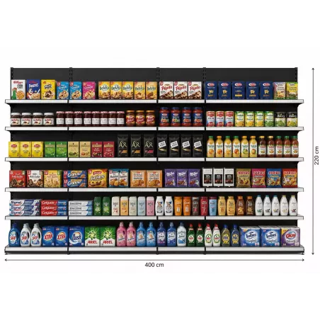 Rayonnage mural 4 unités – H220 cm – préconfiguré – configurable pour magasin