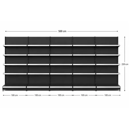 Rayonnage mural 5 unités – H220 cm – préconfiguré – configurable pour magasin