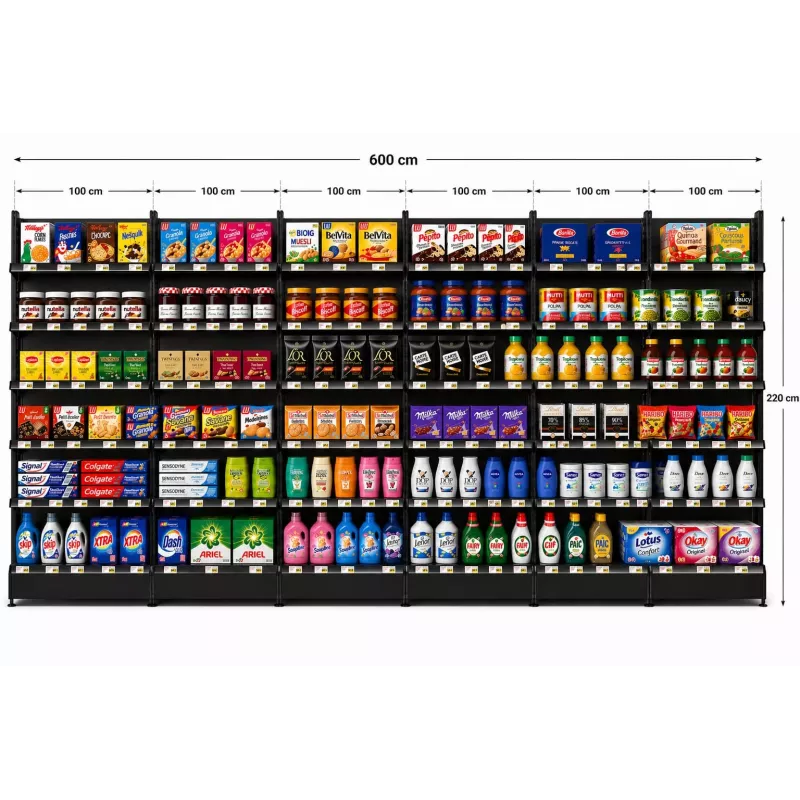 Rayonnage mural 5 unités – H220 cm – préconfiguré – configurable pour magasin